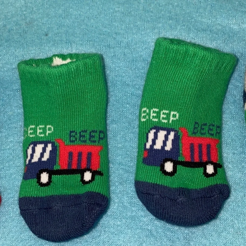 INFANT socks monster truck dump truck stripes cozy comfy 3 pair size 0-6 months